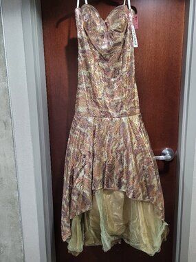 Jovani HB7830A Size 12 Mulitcolor Gold Brown Tan Metallic Prom Dress